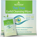 NOVEHA 60Pcs Tea Tree Oil Eyelid & Lash Wipes | with Hyaluronic Acid, Green Tea & Chamomile for Blepharitis, Itchy & Stye Eyes, Individually