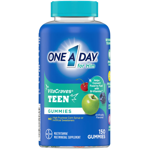 One a Day Teen for Him Multivitamin Gummies, Gummy Multivitamins with Vitamin A, C, D, E and Zinc for Immune Health Support, Physical Energy &
