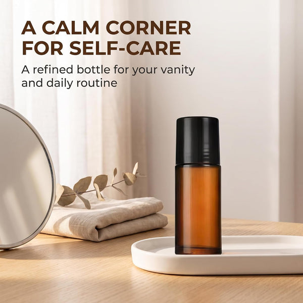 2Pcs Brown 30ml Glass Essential Oil Roller Bottles,Perfume Roller,Refillable Roll on Bottles Container Empty Deodorant Rollerball Beauty and
