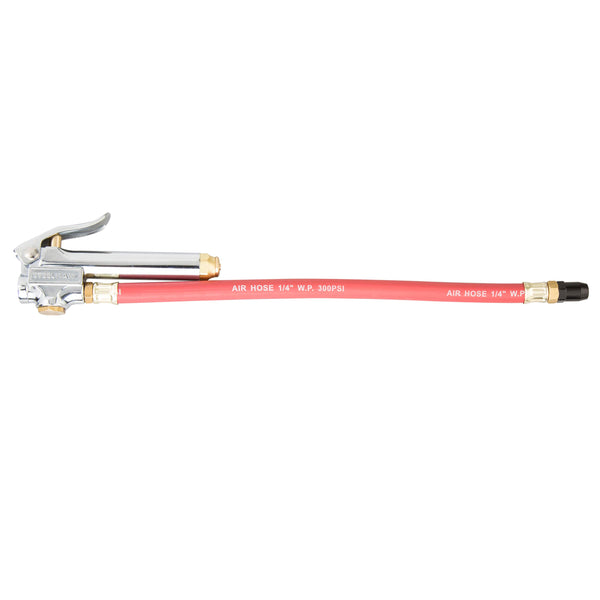 Steelman Straight Air Chuck Tire Inflator with Built-in Gauge and 12-inch Hose, Measures 10-90 PSI, Push-on Chuck, Steel Casing with Brass
