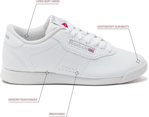 Reebok Princess Sneakers for Women, Comfortable Walking or Tennis Womens Shoes 9 Us-white