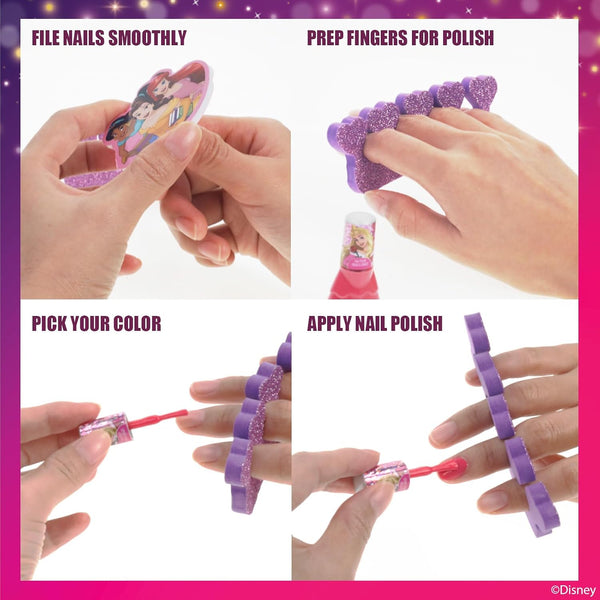 Disney Princess Nail Polish Set, 15-Piece Peel-Off with Toe Spacers