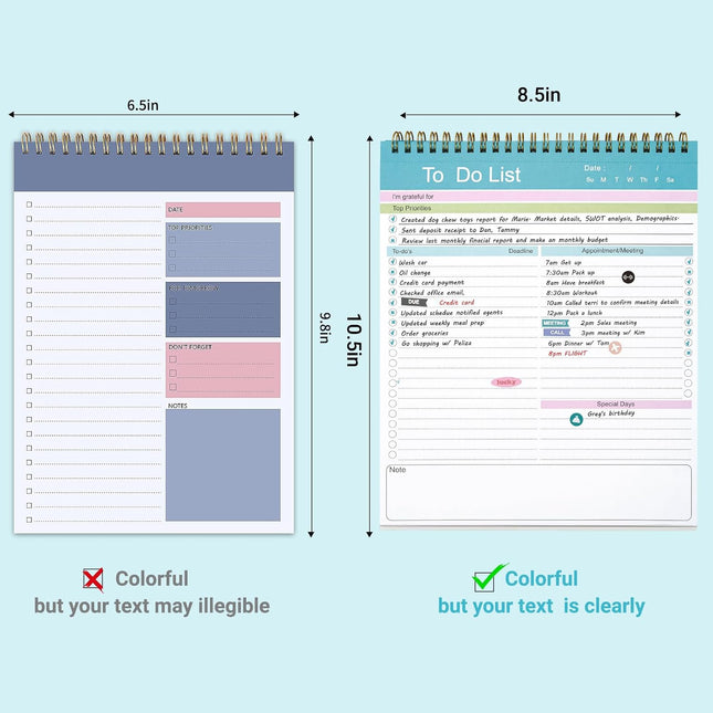 To Do List Notepad, Spiral Bound Undated Daily Planner, 52 Sheets 8.5" X 10.5" T