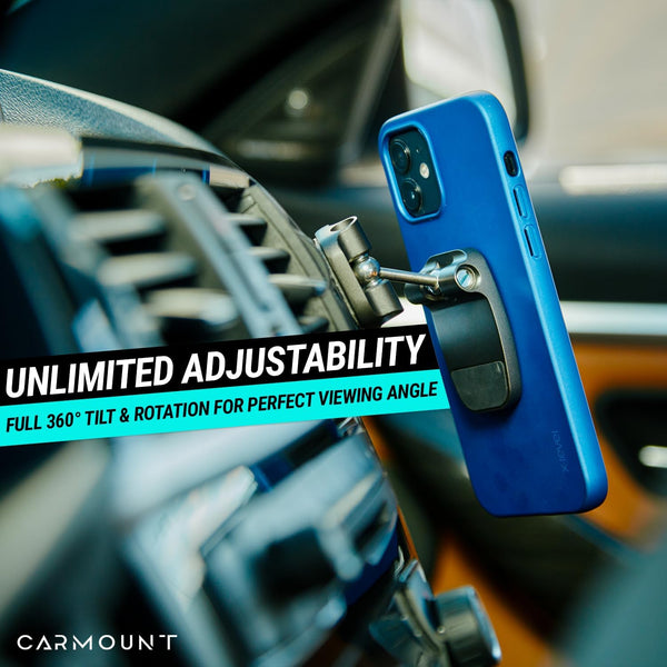 CARMOUNT F2 Adjustable Car Mount | 2.0 Magnetic Phone Mount, Dashboard Phone Holder for Car, 6X N52 Magnets, 360° Rotation & Tilt, Universal Dash