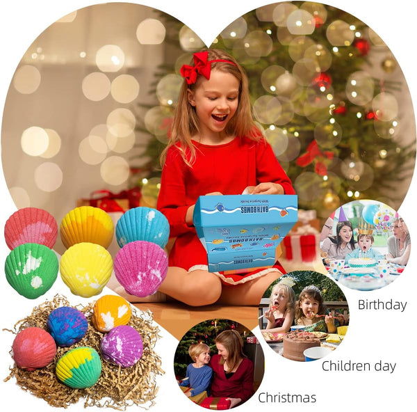Bath Bombs for Kids with Surprise Toys Inside, 12 Pack Shell Kids Bath Bombs Gift Set for Girls Boys Birthday, Easter, Christmas, Halloween,