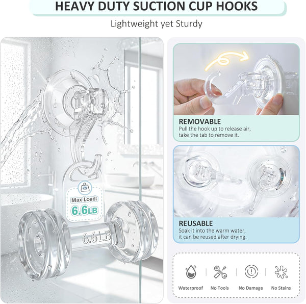 VIS'V Shower Suction Cup Hooks, Removable and Reusable, Clear, Small, 2 Pcs