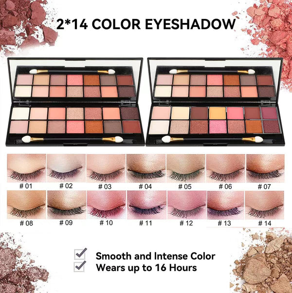 KARUIZI All in One Makeup Gift Set for Women Full Kit for2x14-color eyeshadow palettes,5xlipgloss sets,mascara,eyeliner,eyebrowpowder,eyebrow