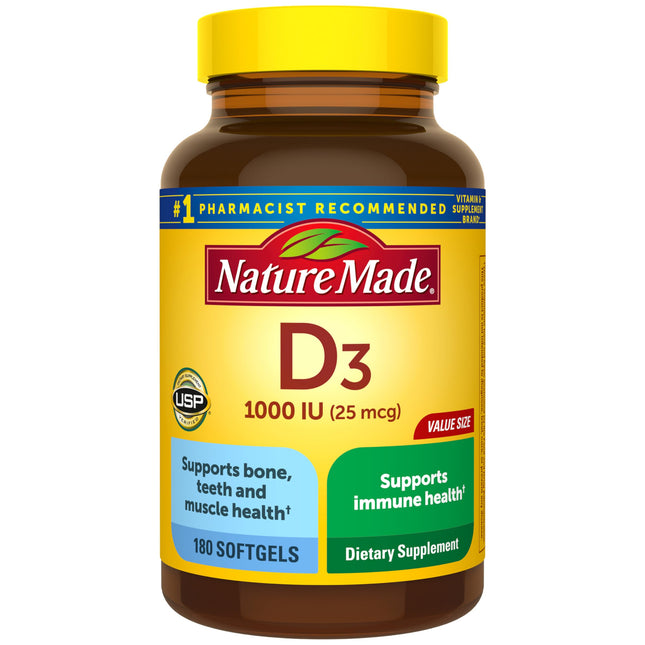 Nature Made Vitamin D3 1000 IU (25 Mcg), Dietary Supplement for Bone, Teeth, Mus