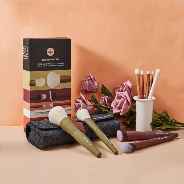 Makeup Brushes, EIGSHOW 5 Colors Essential Kabuki Makeup Brush Set with Ultra Soft Synthetic Fibers for Powder Blush Concealers Contouring