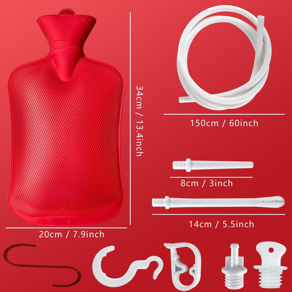 Enema Bag 2L Home Enema Kit with 2 Enema Tips,60 inch Long Silicone Hose, Controlable Water Flow Valve, Hot-Water Bottle for Colon Cleansing