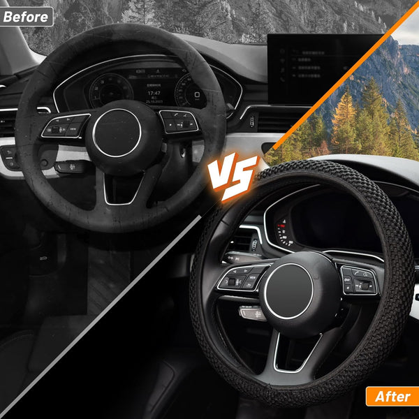 KAFEEK Elastic Stretch Steering Wheel Cover,Warm in Winter and Cool in Summer, Universal 15 inch, Microfiber Breathable Ice Silk, Anti-Slip,