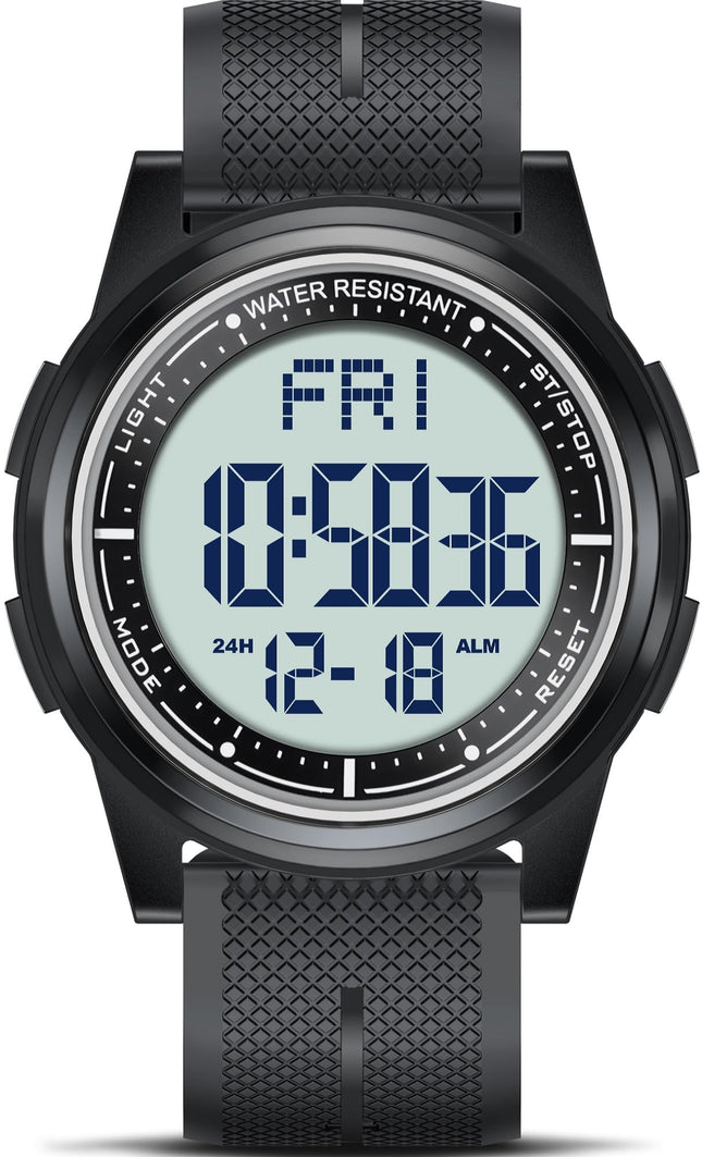 Beeasy Digital Watch Waterproof with Stopwatch Alarm Countdown Dual Time, Ultra-