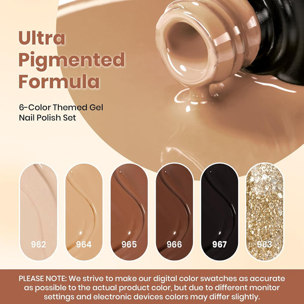 Beetles Nude Brown Gel Nail Polish Kit, 6 Colors Glitter Gold Nude Brown Neutral Beige Khaki Gel Nail Polish Set Roasted Chestnuts Collection Uv
