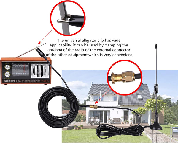 75 ohm FM Antenna, Outdoor Antenna WiFi Stereo TV Indoor, 1.5m SMA-Male Connector Magnetic Transmitter Cable, 16.4Ft Extension Cable with 6pcs