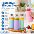 Luxfuel 18 oz Glass Water Bottles with Lids and Silicone Sleeve 6 Pack | Leak Proof Stainless Steel Lids, BPA Free, Reusable Glass Bottles for