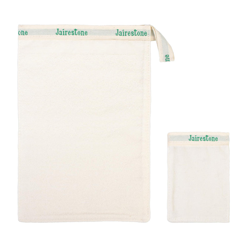 Jairestone Exfoliating Shower Mitt Set of 2 — Turkish Hammam Kese Body Scrubber & Face Exfoliator — 100% Natural Viscose, No Plastic — Lifts Away