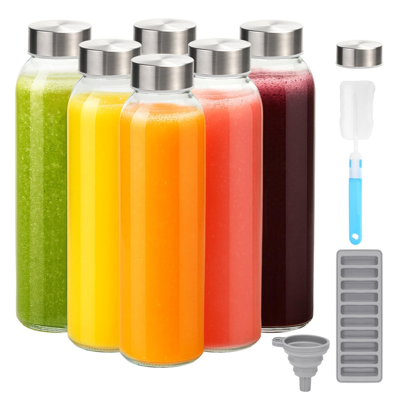 Zukro Glass Juice Bottles with Lids for Juicing 18 Oz, Reusable Clear Glass Water Bottles with Stainless Steel Airtight Cap for Refrigerator, 100%