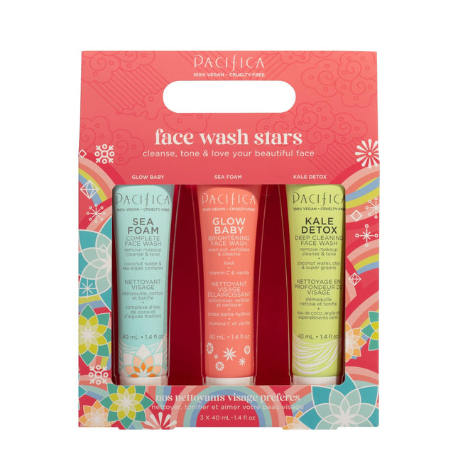 Pacifica Face Wash Set - Preppy Skincare Gift Set Value Kit for Holidays | Brigh