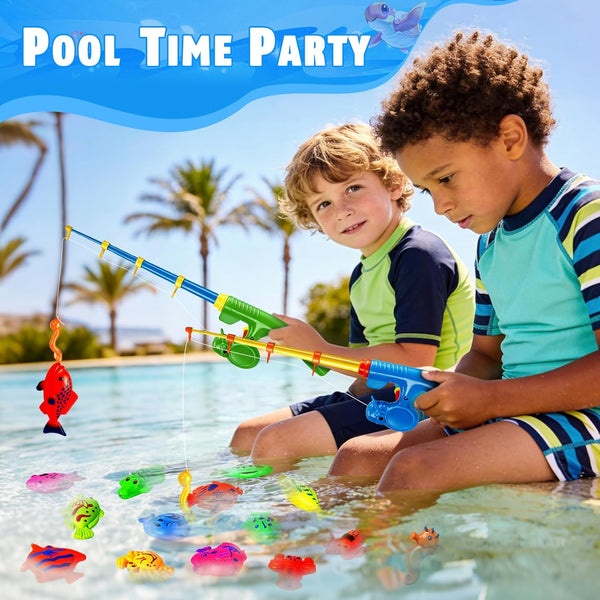 CozyBomB™ Magnetic Fishing Toys Game Set for Kids | Water Table Bathtub Kiddie Pool Party Pole Rod Net, Outdoor Plastic Floating Fish, Toddler