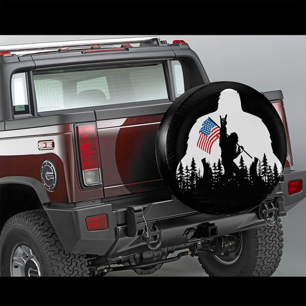 Bigfoot American Flag Camping Spare Tire Cover Wheel Protectors Weatherproof Wheel Covers Universal Fit for Trailer Rv SUV Truck Camper Travel