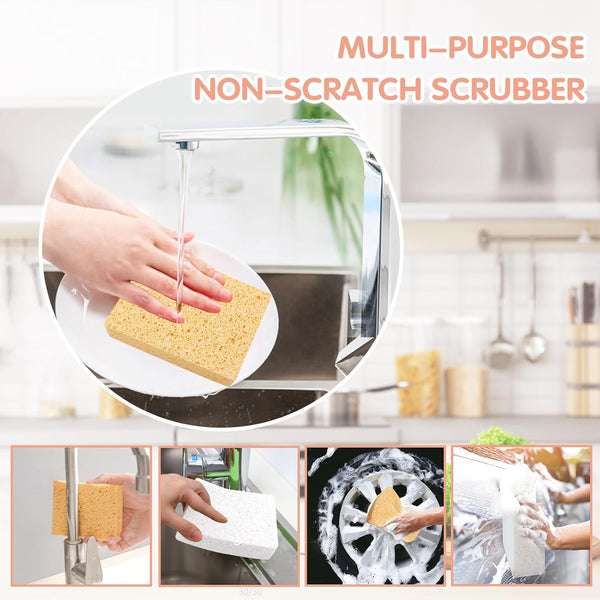 Extra Large Cellulose Kitchen sponges, 5.9" x 4.3" x 1.4", 2-Pack | Natural Cellulose Sponges for Cleaning & Household, Non-Scratch, Reusable and