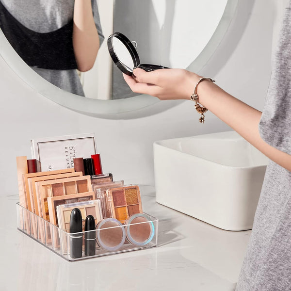 Makeup Organizer for Eyeshadow Palette and Lipstick Organizer, 7 Section Divided Makeup Palette Organizer for Vanity Drawer Countertop Modern