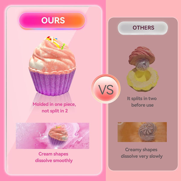 Bath Bombs for Kids with Surprise Jewelry Inside, 8 Cupcake Bath Bombs for Girls Gift Set, Handmade Fizzes Balls with Rich Bubble Bath, Ideal for