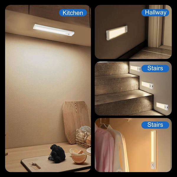 Under Cabinet Lights 2 Pack 8 inch Rechargeable Battery Operated Motion Sensor Light Indoor USB Charging Closet Lights Battery Operated with 3