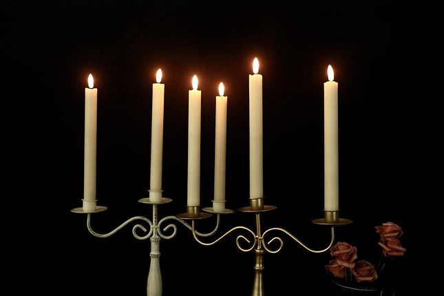 Genswin Flameless Ivory Taper Candles Flickering with 10-Key Remote, Battery Ope