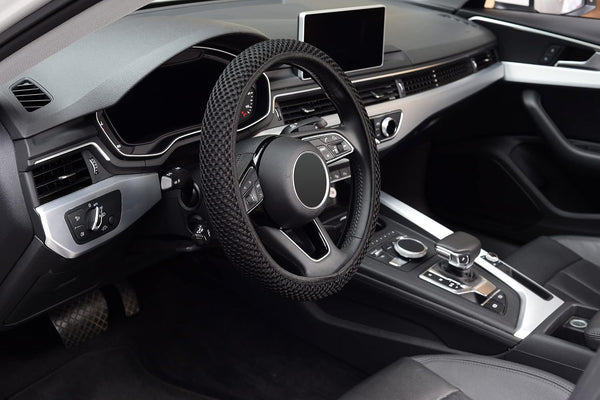 KAFEEK Elastic Stretch Steering Wheel Cover,Warm in Winter and Cool in Summer, Universal 15 inch, Microfiber Breathable Ice Silk, Anti-Slip,