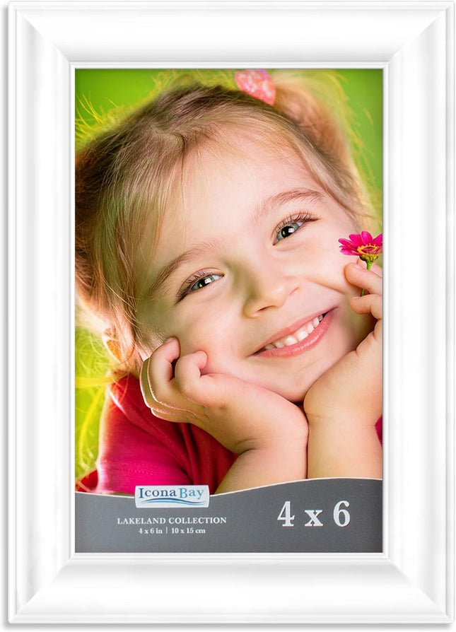 Icona Bay 4x6 White Picture Frame - Contemporary Photo Frame 4 x 6 - Composite W