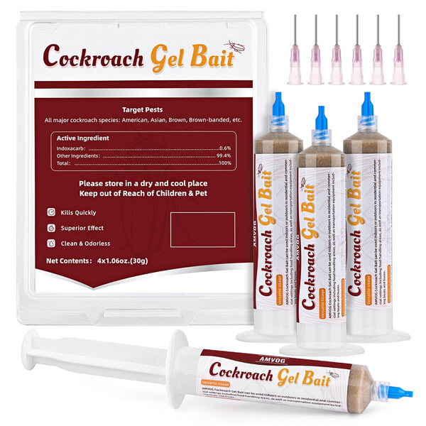 Indoor & Outdoor Cockroach Gel Bait - 4 Tubes, Ready-to-Use Cockroach Control