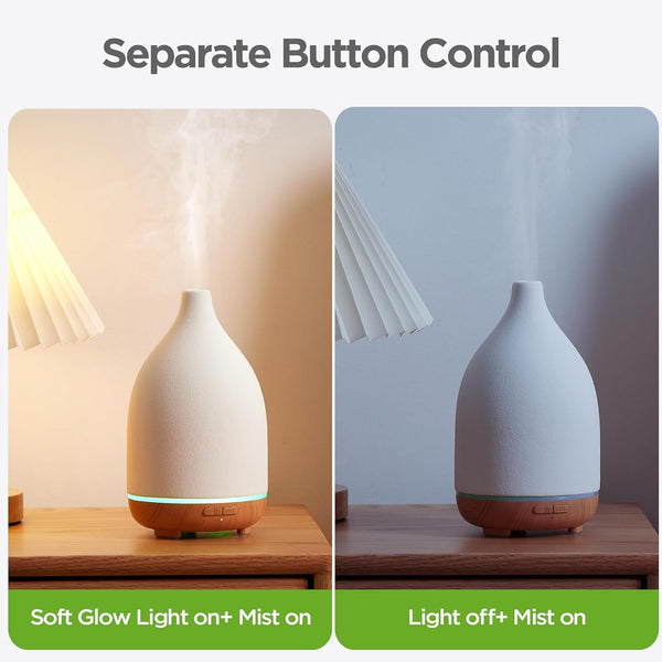 Innogear Oil Diffuser, 150ML Ceramic Diffuser for Essential Oils Handcrafted Aromatherapy Diffuser Ultrasonic Cool Mist Humidifier with 2 Mist