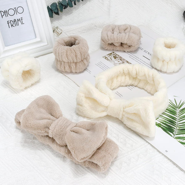 WHAVEL 6PCS Spa Headband and Wristband Set, Face Wash Headband Makeup Skincare Headband Wrist Bands for Washing Face