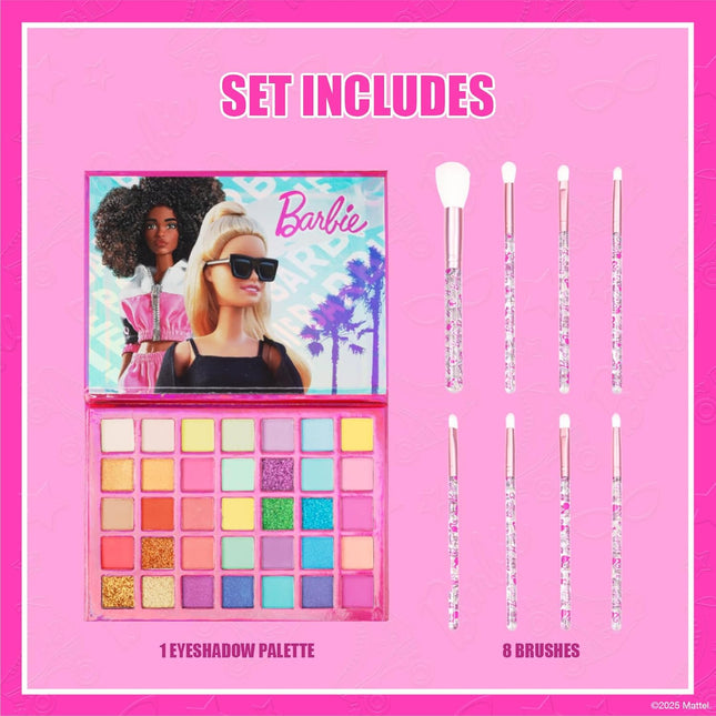 Barbie 35-Well Shadow Palette, Shimmery and Opaque Colors, Pigmented Blendable, 