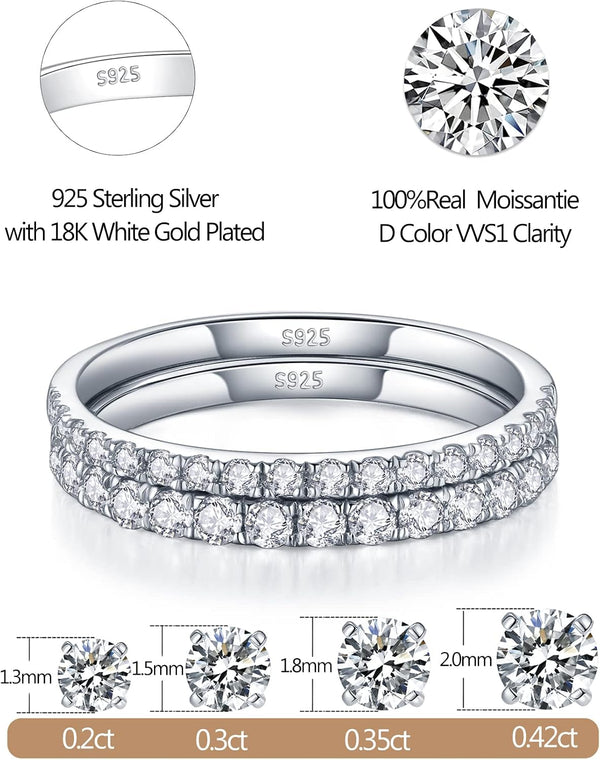 IMOLOVE Moissanite Wedding Band Wedding Rings for Women 925 Sterling Silver Rings with 18K White Gold Plated Eternity Stackable Engagement Ring