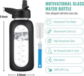 CIVAGO 32 oz Glass Water Bottle with Straw and Handle, Large Sports Motivational Water Bottle Flask with Time Marker and 2 Lids, Leakproof Water