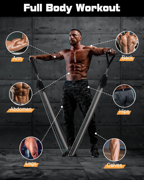6Pcs Resistance Bands, Workout Bands 270lbs, Exercise Bands with Handles/Door Anchor/Ankle Straps/Bag/Poster for Men, Heavy Resistance Bands for