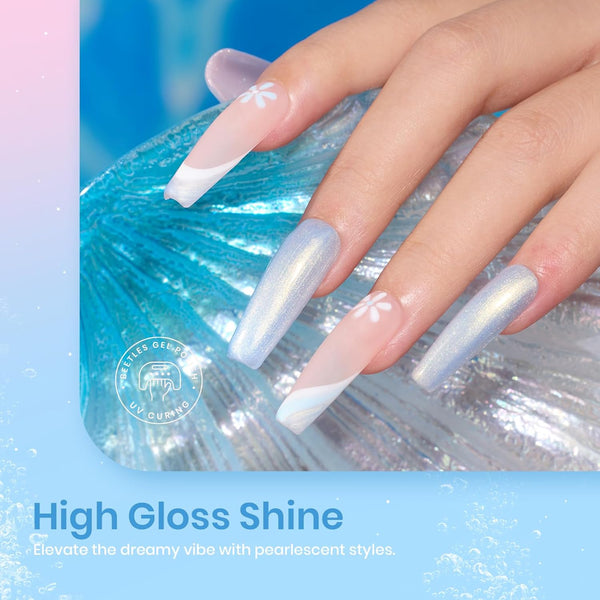 Beetles Pearl Gel Nail Polish Set, 6 Colors White Pink Blue Soak Off UV Gel | Pearl Shimmer Shades with Mermaid Tones & Swirl Effects For DIY Nail