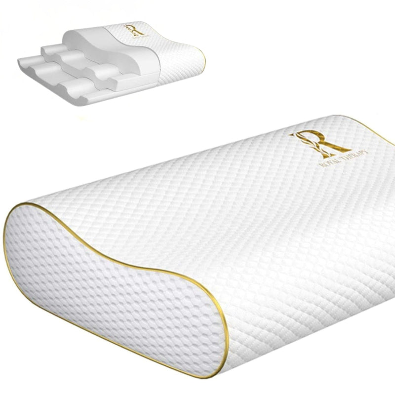 Royal Therapy Memory Foam Pillow, Queen Neck Pain Relief, Contour Cervical Pillow, for Neck and Shoulder Pain, Side, Back and Stomach Sleeper