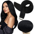 Full Shine Tape In Hair Extensions Human Hair, Jet Black 10 Inch 30G 20Pcs | Remy Tape Ins, Seamless Invisible Black Hair Extensions, Straight