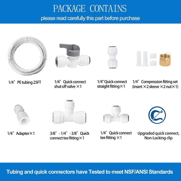 Ice Maker Water Line Kit - Food Grade Refrigerator/Fridge Water Line Kit,25FT 1/4In O.D.Water Line with Quick Fittings, for Adding a Branch