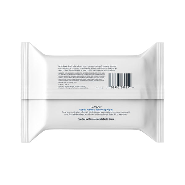Cetaphil Gentle Makeup Remover Face Wipes, Fragrance Free, 25 Count | Sensitive skin safe, alcohol-free, fragrance-free, daily facial cleansing,