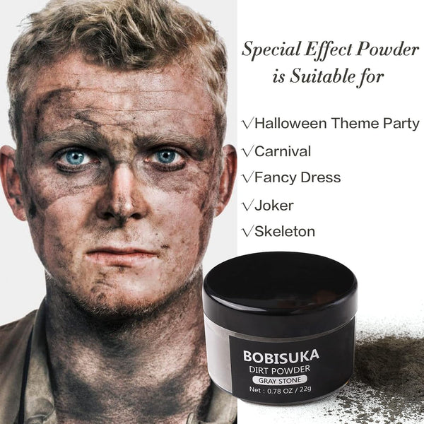 BOBISUKA Makeup Special Effects Dirt Powder for Halloween Makeup Theme Party Wedding Movies Stage Performances Cosplay(0.78 Oz)(Gray Stone)