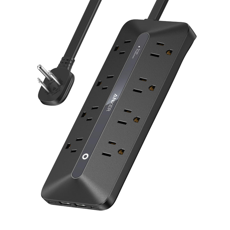 Anker Power Strip, 900J Surge Protector, 35W Max | Flat Plug Extension Cord with Multiple Outlets, 8 AC, 2 USB A, 2 USB C, 5ft Outlet Extender,