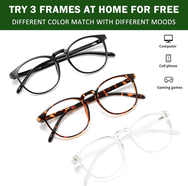 Przene 3 Pack Blue Light Blocking Glasses Women/Men,Retro round Computer Glasses anti Eye Strain/Uv/Glare, Gaming Glasses. (Black/Crystal/Amber)