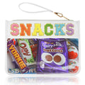 Snack Bag Clear Chenille Varsity Letter Zipper Pouch for Travel Nylon Clear Cosmetic Bag Makeup Travel Bag for Women (White-Snacks) BS-SNACKS