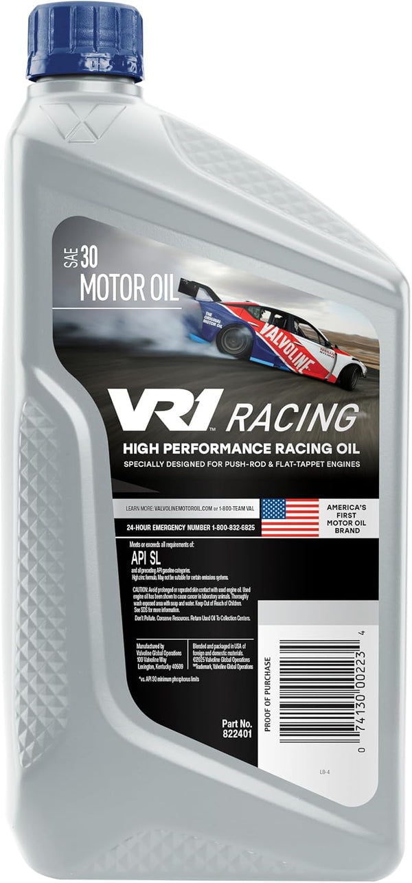 Valvoline VR1 Racing SAE 30 Motor Oil 1 QT, Case of 6 VR1 1 QT, Case of 6 SAE 30