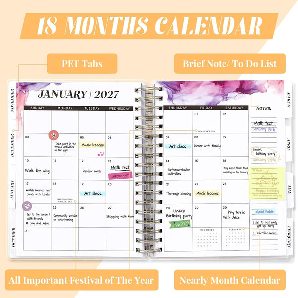Planner 2026-2027, 18 Months Academic Daily Weekly Monthly Calendar Planner Autumn Tree