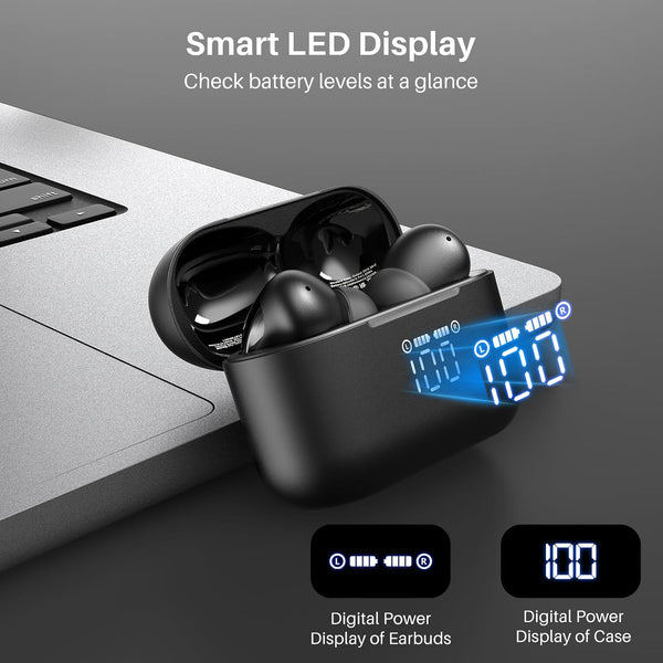 TOZO T20 Wireless Earbuds Bluetooth Headphones 48.5 Hrs Playtime with LED Digital Display, IPX8 Waterproof, Dual Mic Call Noise Cancelling 10Mm